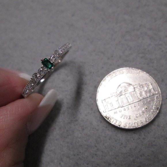 Dainty Emerald Sterling Silver Ring>Birthstone, Minimalist, Promise, Engagement - Picture 6 of 7